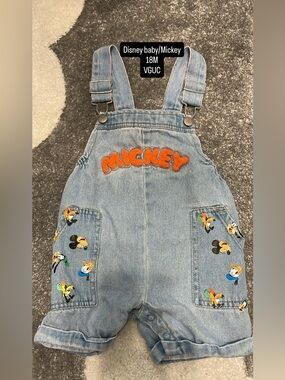 Disney Light Blue Denim Mickey Chenille Lettering Overalls